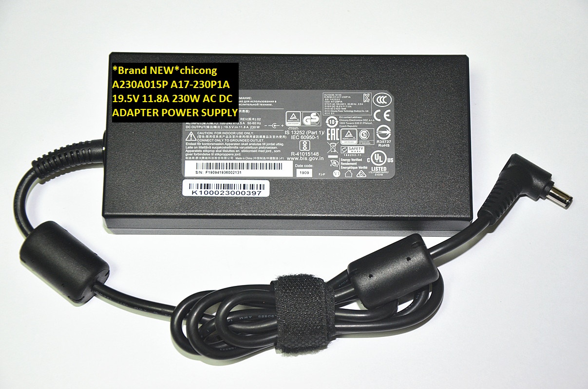 *Brand NEW*AC100-240V 19.5V 11.8A chicong A17-230P1A A230A015P 230W 5.5*2.5 AC DC ADAPTER POWER SUPPLY - Click Image to Close